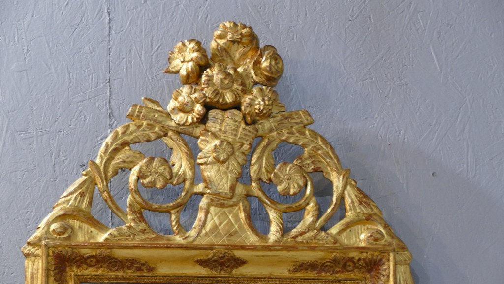 Empire Mirror In Carved And Gilded Wood With Pediment, Early XIXth Century-photo-3
