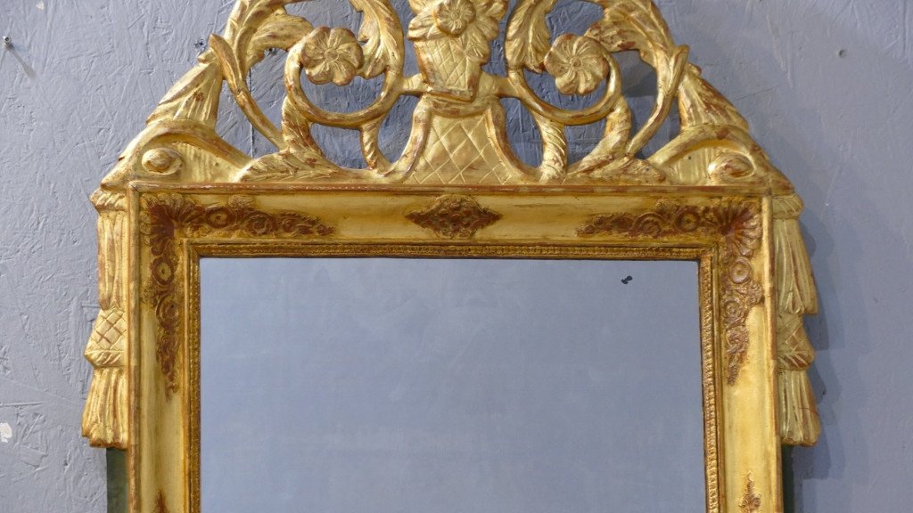 Empire Mirror In Carved And Gilded Wood With Pediment, Early XIXth Century-photo-4