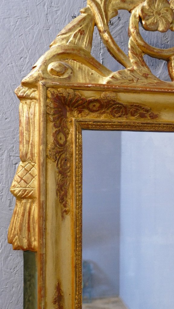 Empire Mirror In Carved And Gilded Wood With Pediment, Early XIXth Century-photo-1