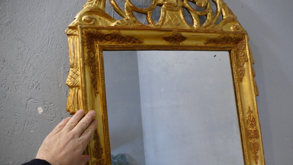 Empire Mirror In Carved And Gilded Wood With Pediment, Early XIXth Century-photo-4