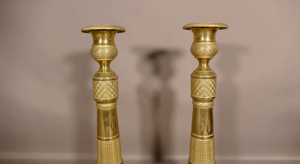 Pair Of Directoire Candlesticks In Gilt Bronze Late Eighteenth Century-photo-4