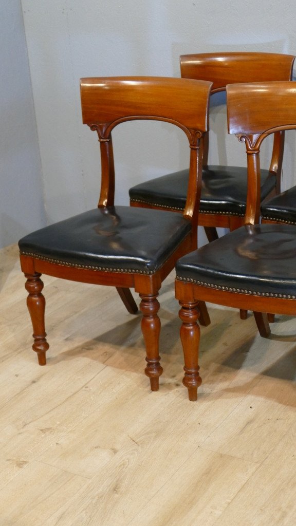 6 Regency Charles X Headband Chairs In Mahogany And Leather, Early XIXth Time-photo-4