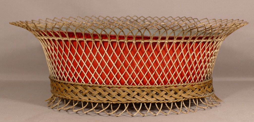 Basketwork And Sheet Metal Braided Iron Planter, Late Nineteenth Time