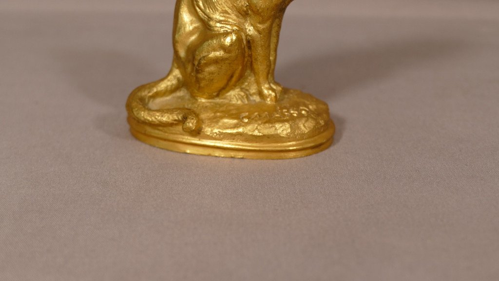 The Cat By Clovis Edmond Masson, Statuette In Gilt Bronze XIXth Century-photo-4