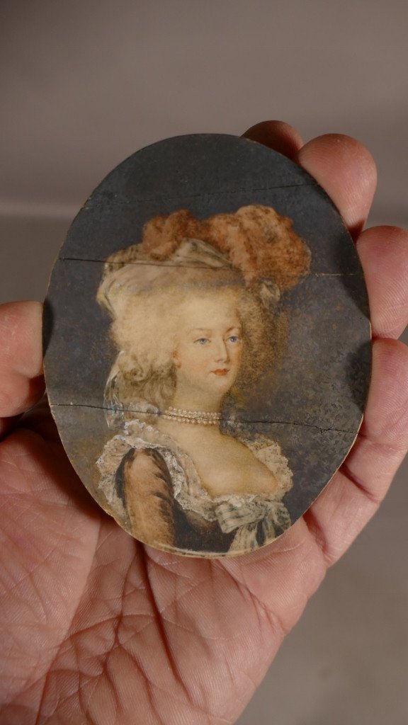 Marie Antoinette, Miniature Portrait Of The Queen, Painted In Gouache On Ivory, Eighteenth Time-photo-2