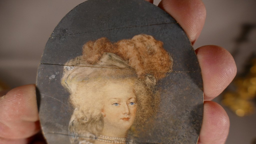 Marie Antoinette, Miniature Portrait Of The Queen, Painted In Gouache On Ivory, Eighteenth Time-photo-4