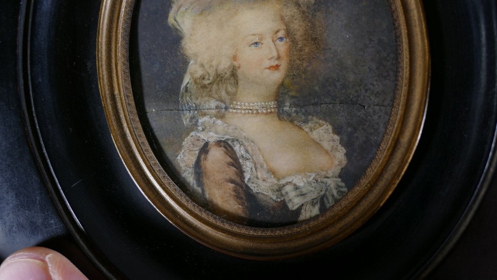 Marie Antoinette, Miniature Portrait Of The Queen, Painted In Gouache On Ivory, Eighteenth Time-photo-2