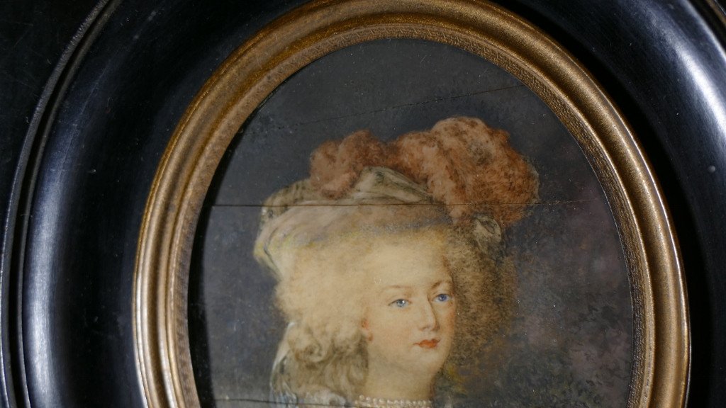 Marie Antoinette, Miniature Portrait Of The Queen, Painted In Gouache On Ivory, Eighteenth Time-photo-3