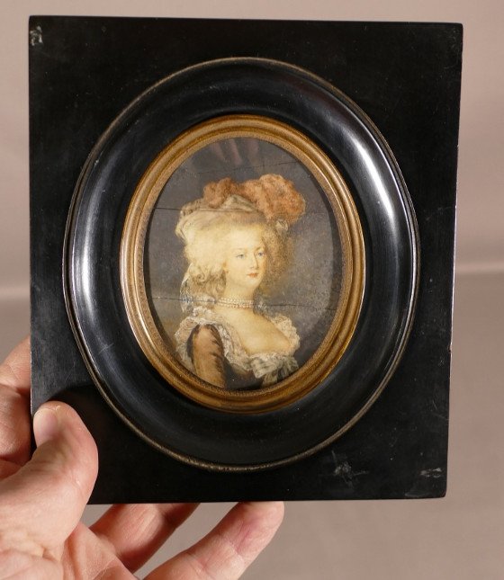 Marie Antoinette, Miniature Portrait Of The Queen, Painted In Gouache On Ivory, Eighteenth Time