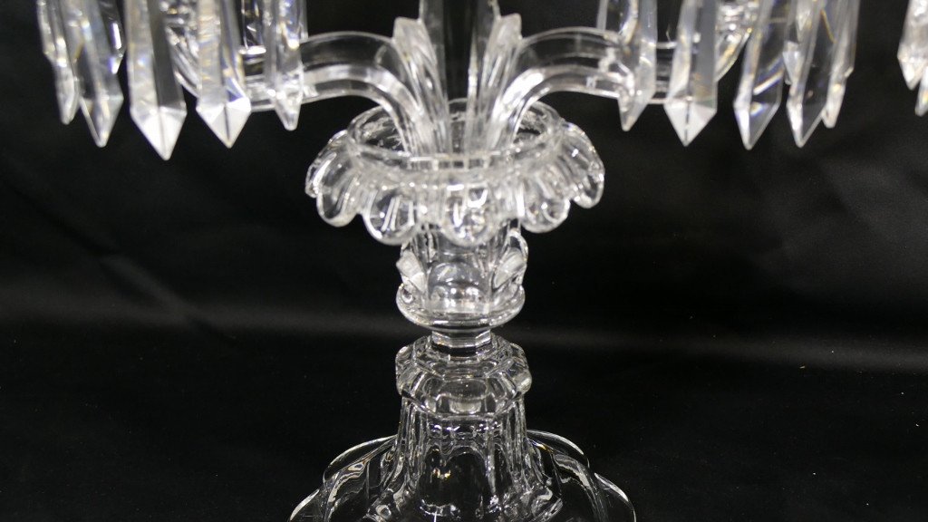 Saint Louis, Pair Of Girandole Crystal Candlesticks Mid Twentieth Time-photo-4
