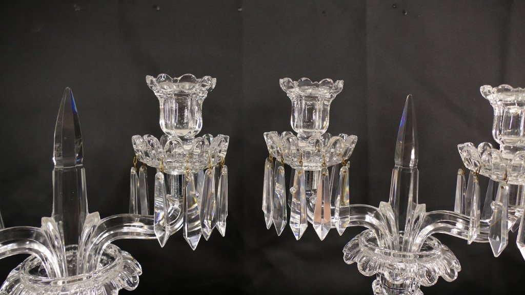 Saint Louis, Pair Of Girandole Crystal Candlesticks Mid Twentieth Time-photo-7