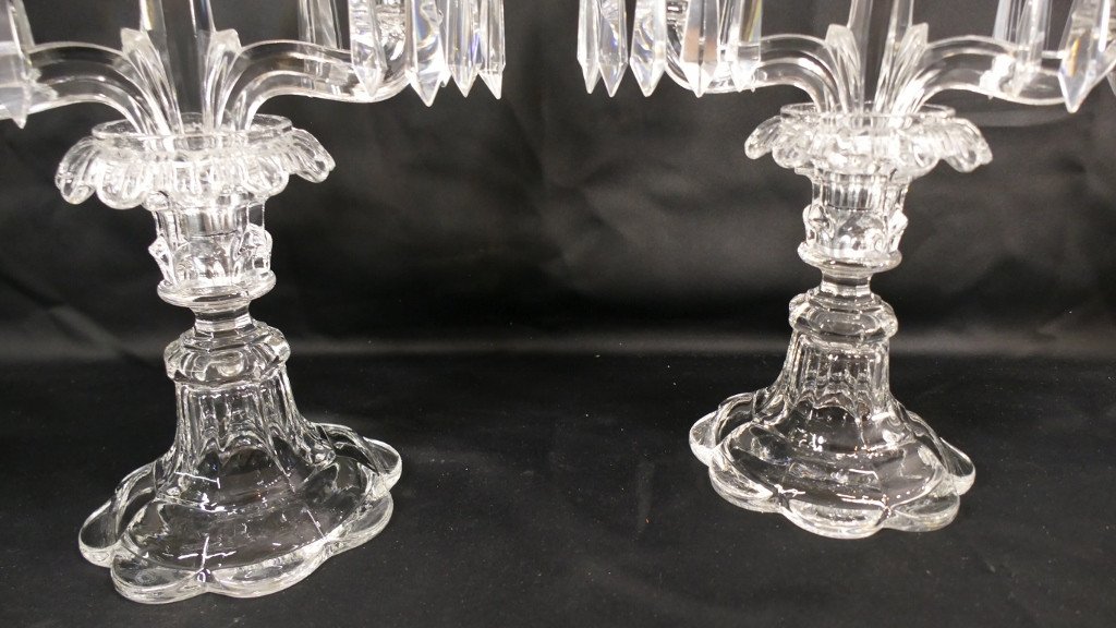 Saint Louis, Pair Of Girandole Crystal Candlesticks Mid Twentieth Time-photo-8
