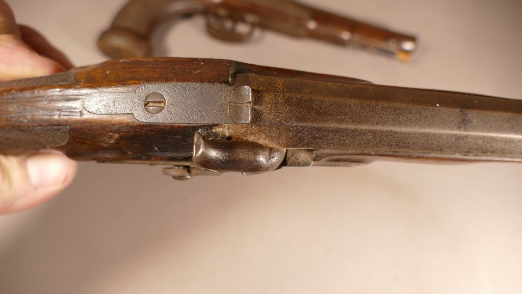 Pair Of Officer's Collection Pistols Type 1840-1850 In Walnut And Steel-photo-3