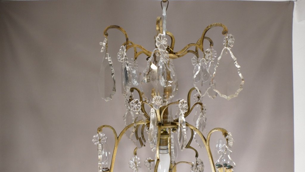 Lustre Cage De Style Louis XV En Bronze Et Cristal, époque Fin XIX ème-photo-1
