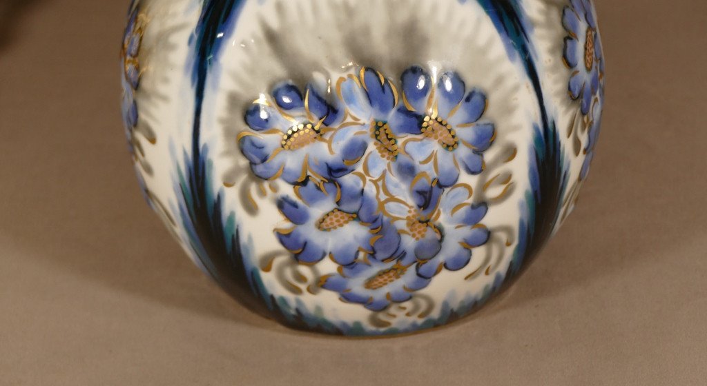 Camille Tharaud, Vase Boule Aux Fleurs style Art Déco, époque Vers 1940-photo-3