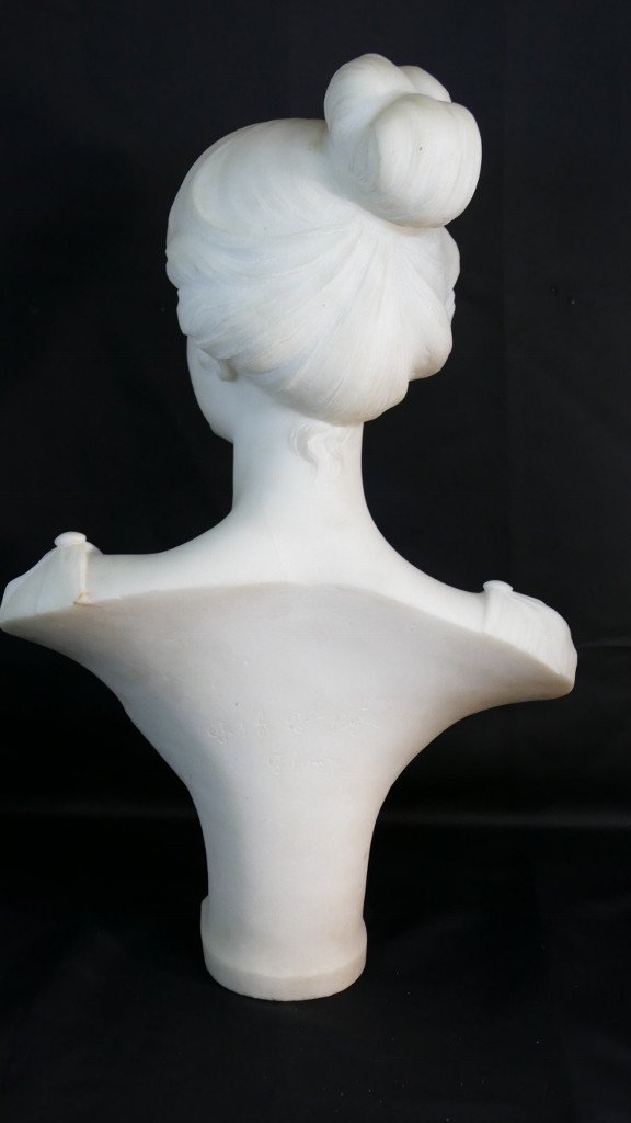 Frères Pugi, Grand Buste De Femme En Marbre Blanc De Carrare, époque Art Nouveau-photo-7