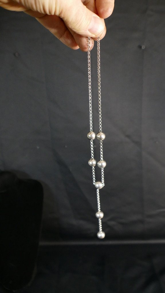 Collier En Argent Massif 925 Avec Boules En Argent, époque 1970-photo-3
