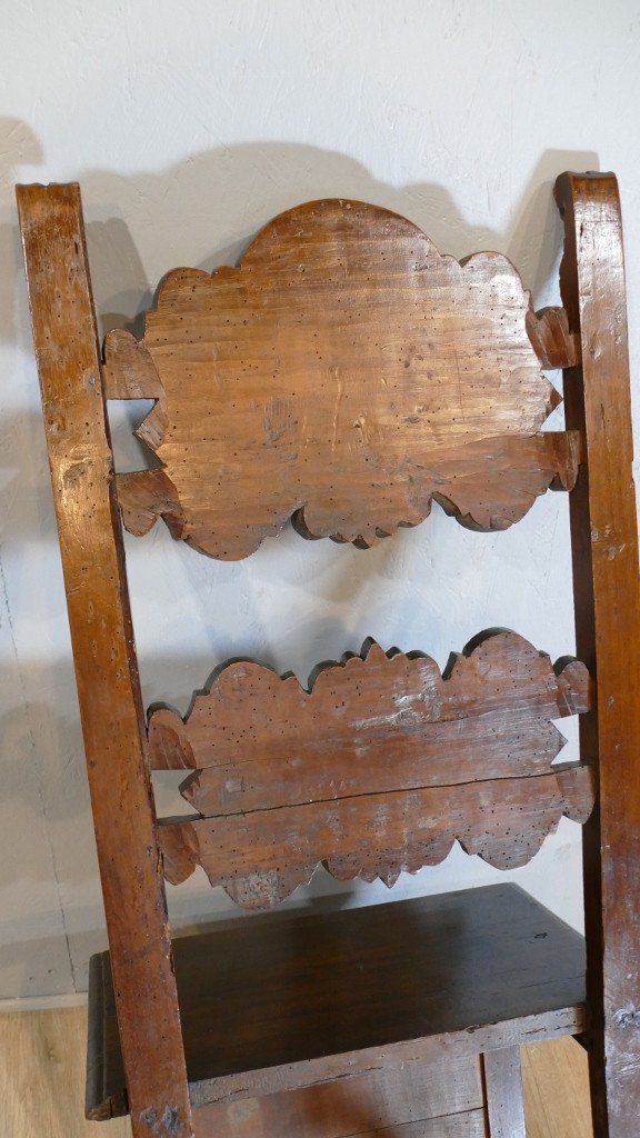 Chaise Italienne En Noyer Sculpté époque XVII ème Siècle-photo-4