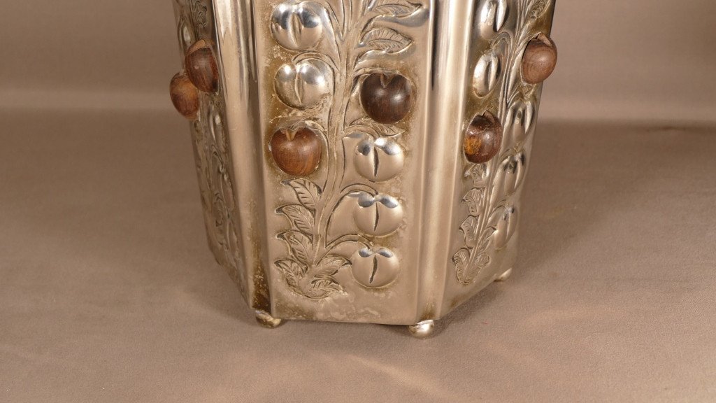 Cache Pot En Métal Argenté Et Bois, Angleterre, Windsor Collection Sheffield-photo-3