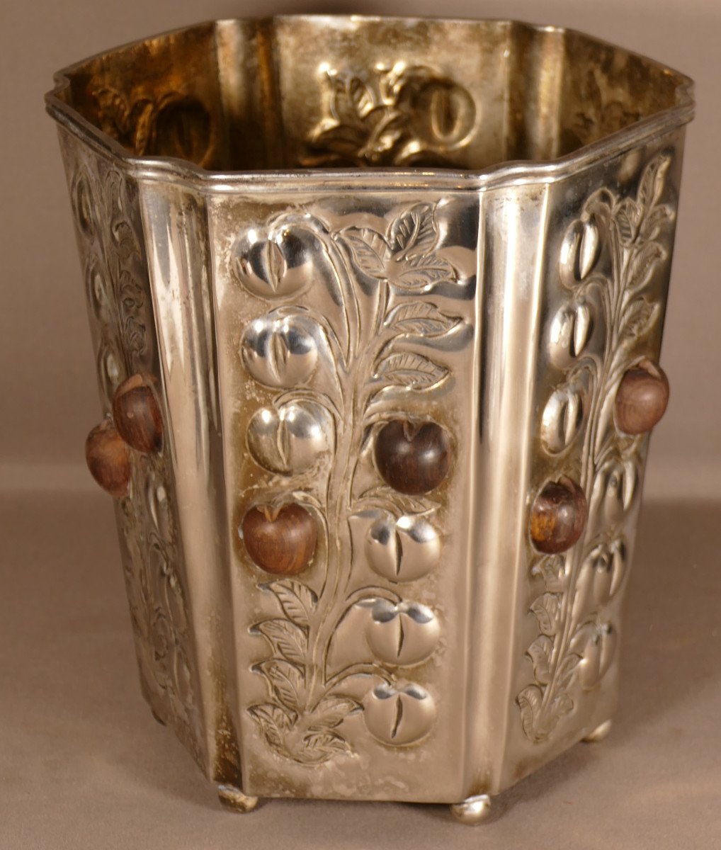 Cache Pot En Métal Argenté Et Bois, Angleterre, Windsor Collection Sheffield