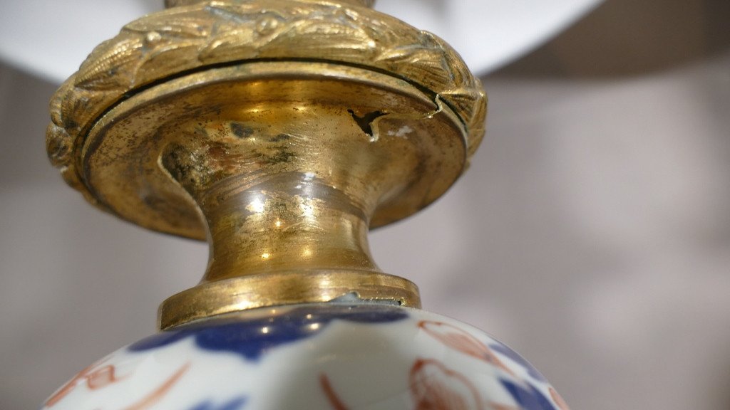 Paire De Lampes Imari En Porcelaine Et Bronze Doré, époque XIX ème-photo-6