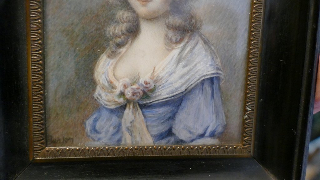 Antoine Berjon (1754-1843), Miniature, Portrait Woman, Marie Antoinette, Late 18th Century-photo-3
