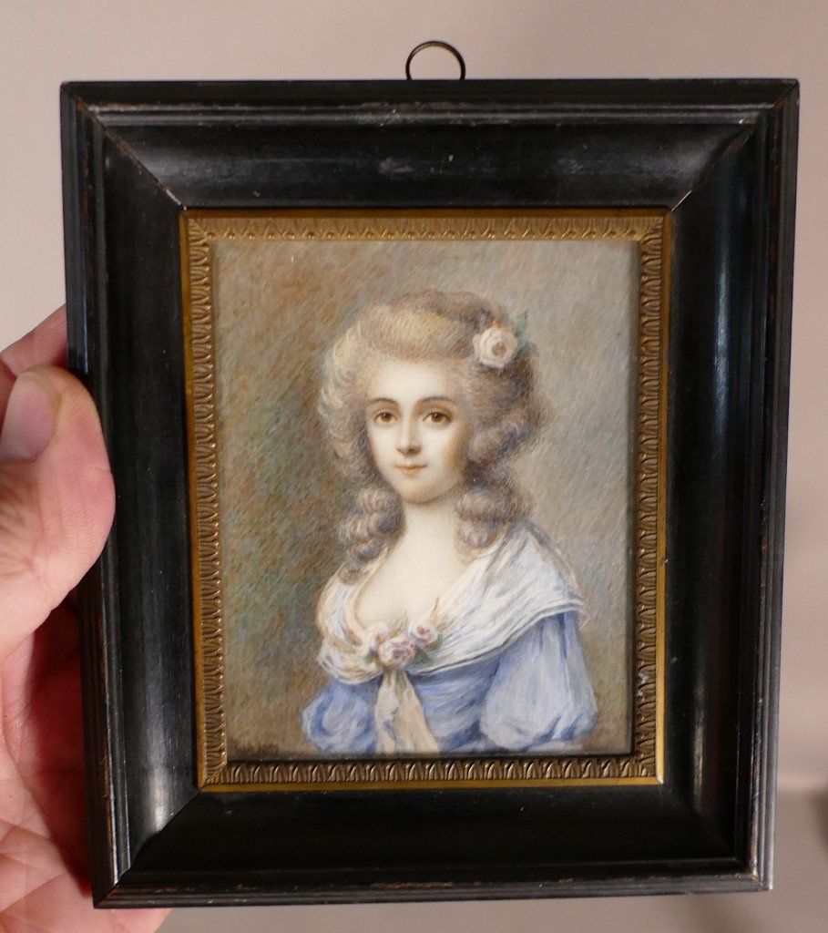 Antoine Berjon (1754-1843), Miniature, Portrait Woman, Marie Antoinette, Late 18th Century-photo-4