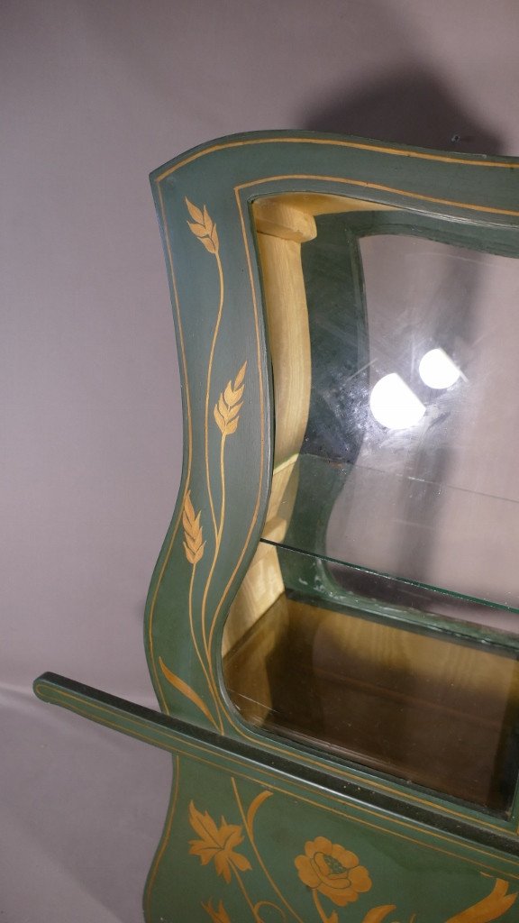 Grande Vitrine Chaise à Porteur En Bois Peint Et Verre, époque Milieu XX ème-photo-1