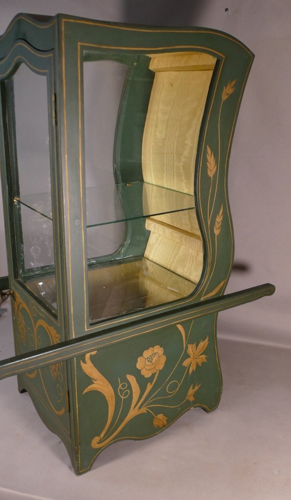 Grande Vitrine Chaise à Porteur En Bois Peint Et Verre, époque Milieu XX ème-photo-6