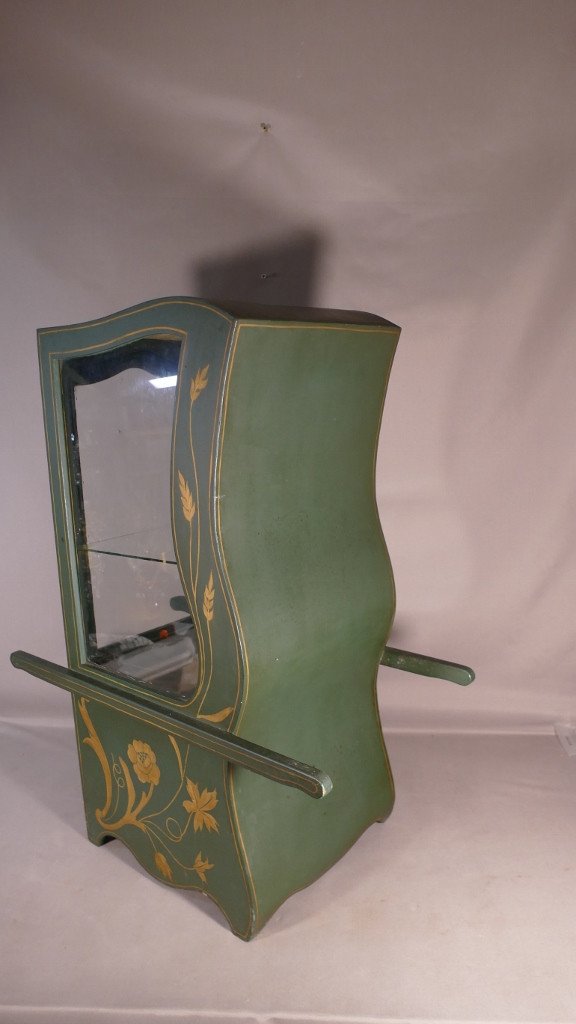 Grande Vitrine Chaise à Porteur En Bois Peint Et Verre, époque Milieu XX ème-photo-8