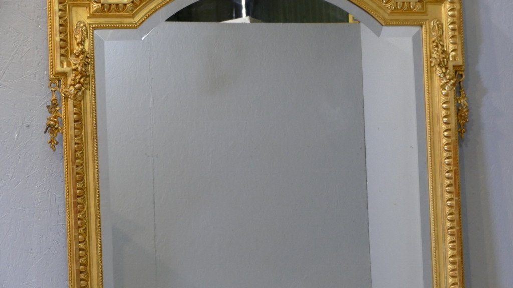 180*105 Cm, Très Grande Glace Miroir De Style Louis XVI En Bois Et Stuc Doré, Napoléon III -photo-3