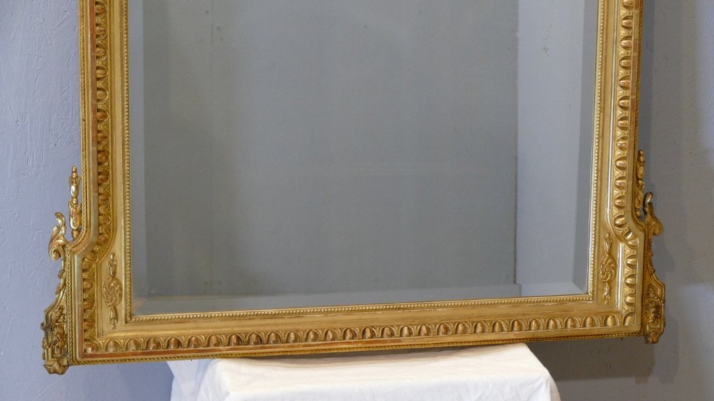 180*105 Cm, Très Grande Glace Miroir De Style Louis XVI En Bois Et Stuc Doré, Napoléon III -photo-4