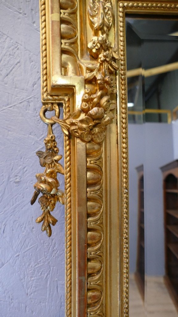 180*105 Cm, Very Large Louis XVI Style Mirror Glass In Wood And Golden Stucco, Napoleon III-photo-7