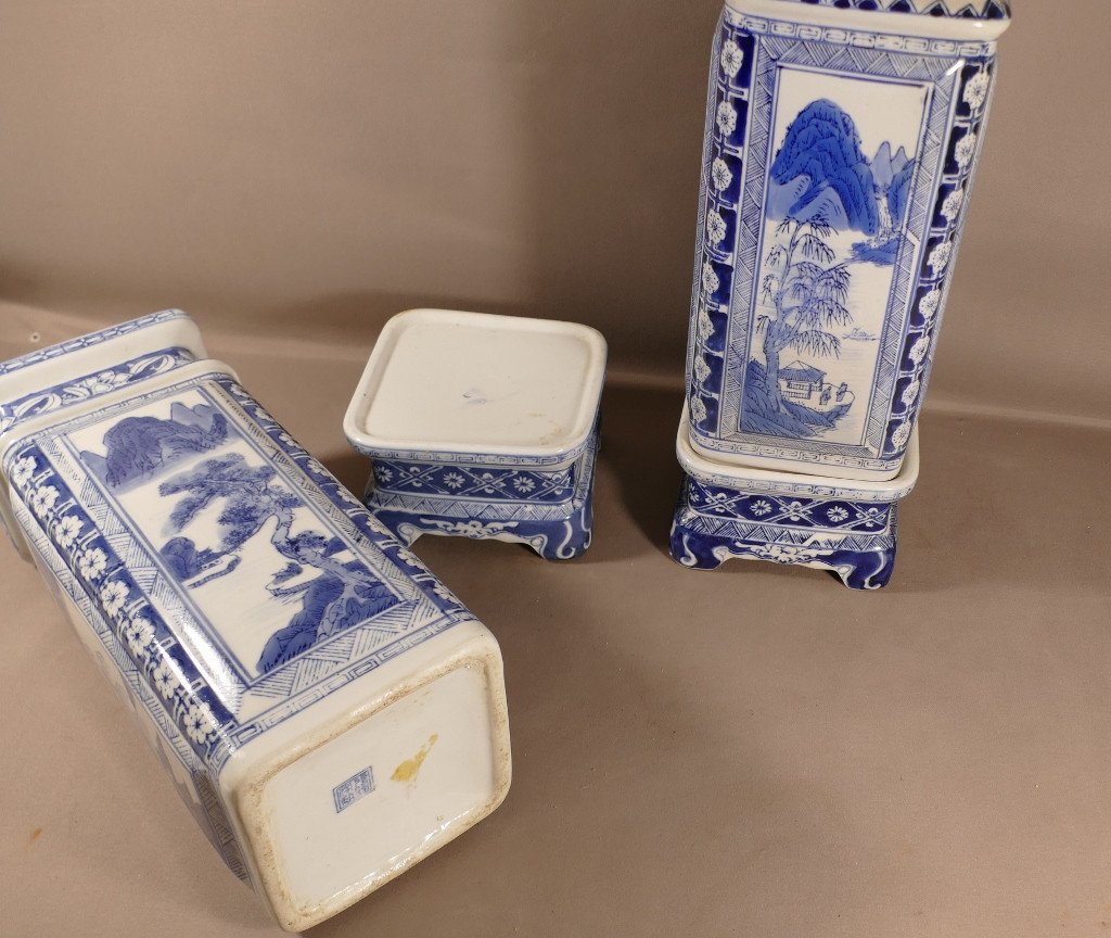 Paire De Vases Porcelaine Bleue Et Blanche, Chine, Milieu XX ème-photo-5