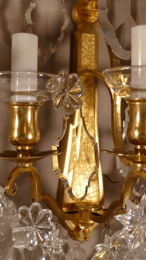 Bronze Signed Baccarat, Pair Of Sconces In Baccarat Crystal And Gilt Bronze, Late Nineteenth Time-photo-5