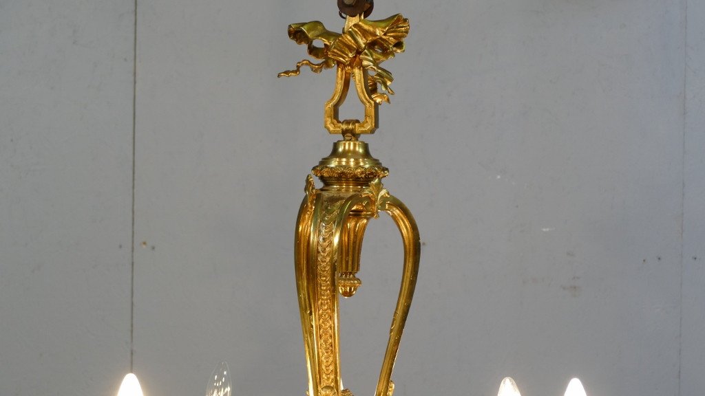 Louis XVI Chandelier In Gilt Bronze 9 Lights, Twentieth Time-photo-3