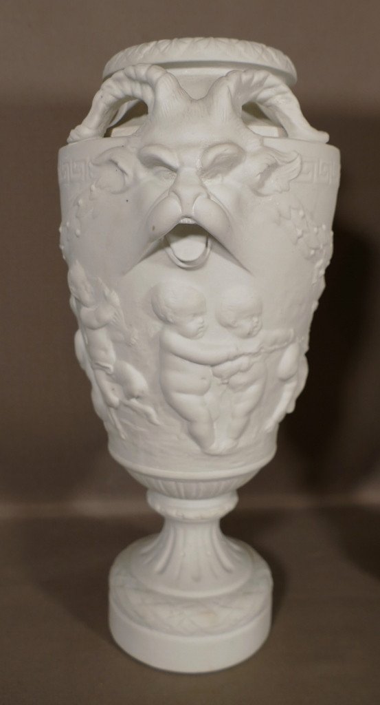 Clodion, Paire De Vases Cassolettes Aux Putti En Biscuit De Porcelaine, Début XX ème-photo-3