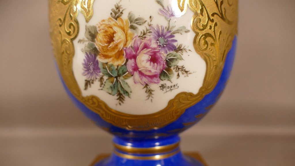 Limoges Porcelain Perfume Burner Gold Inlay And Hand Painted Flower Decor-photo-3