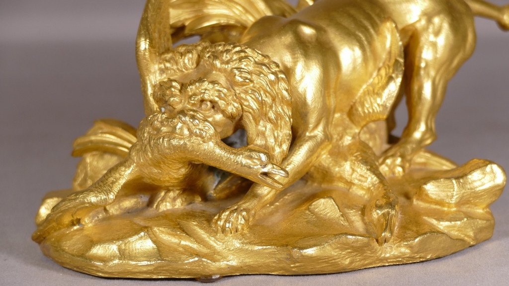 Dog And Duck, Animal Bronze Sculpture, Late XIXth Time-photo-3