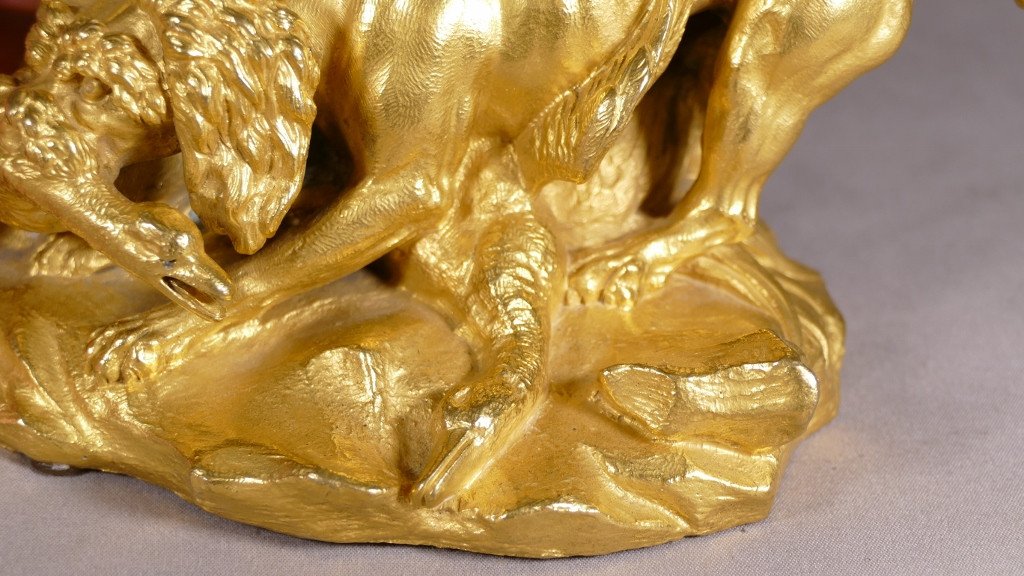 Chien Et Canard, Sculpture Bronze Animalier , époque Fin XIX  ème-photo-6