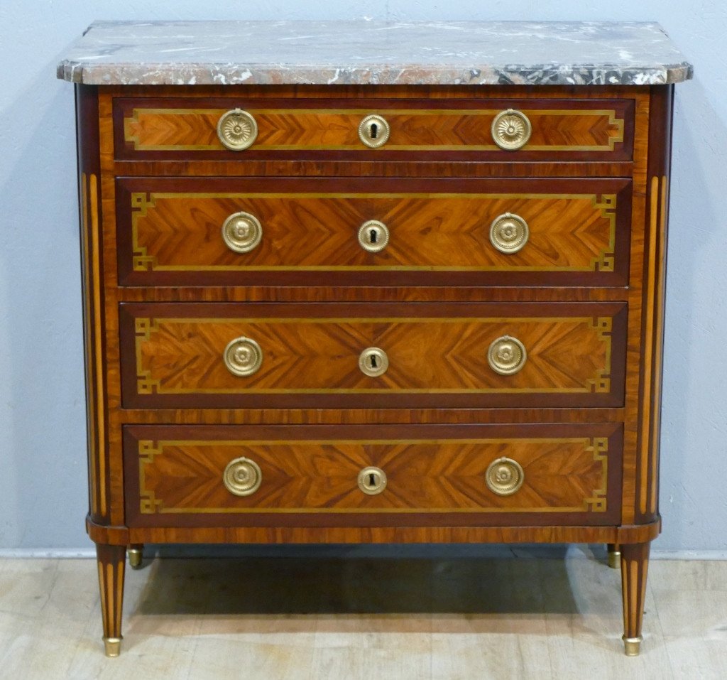 Louis Moreau (1740-1791) Jme, Louis XVI Marquetry Commode, XVIIIth Century-photo-2