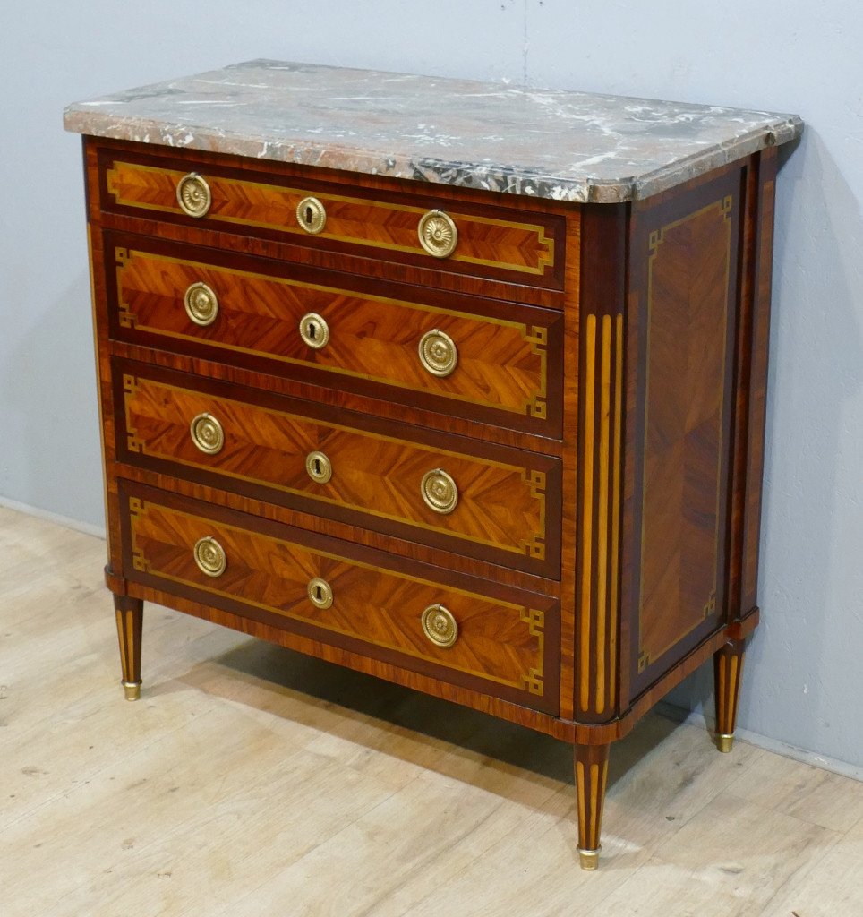 Louis Moreau (1740-1791) Jme, Louis XVI Marquetry Commode, XVIIIth Century