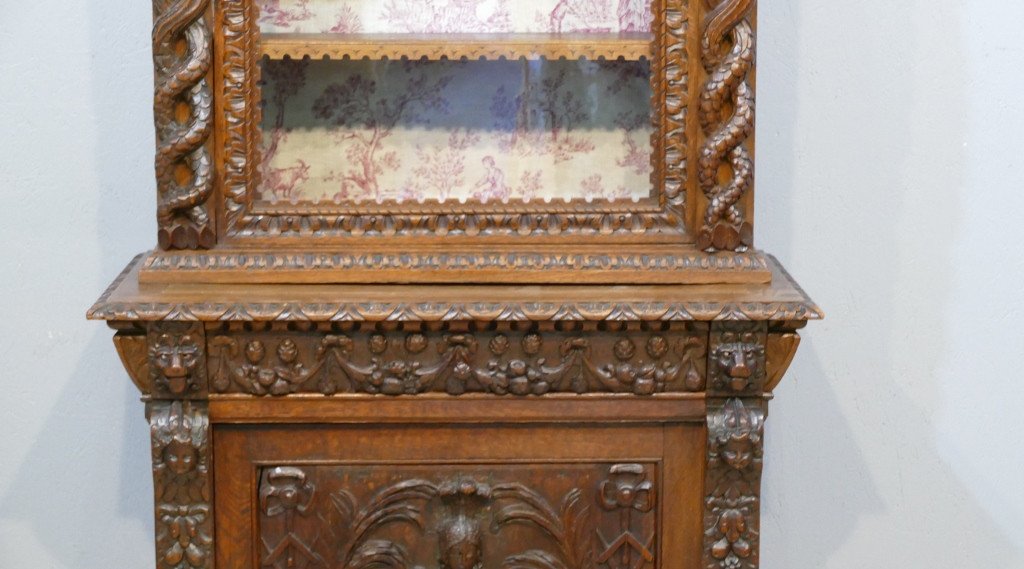 Buffet Vitrine To The Goddess Of Arts And Science Athena, Renaissance Style Carved Oak-photo-3
