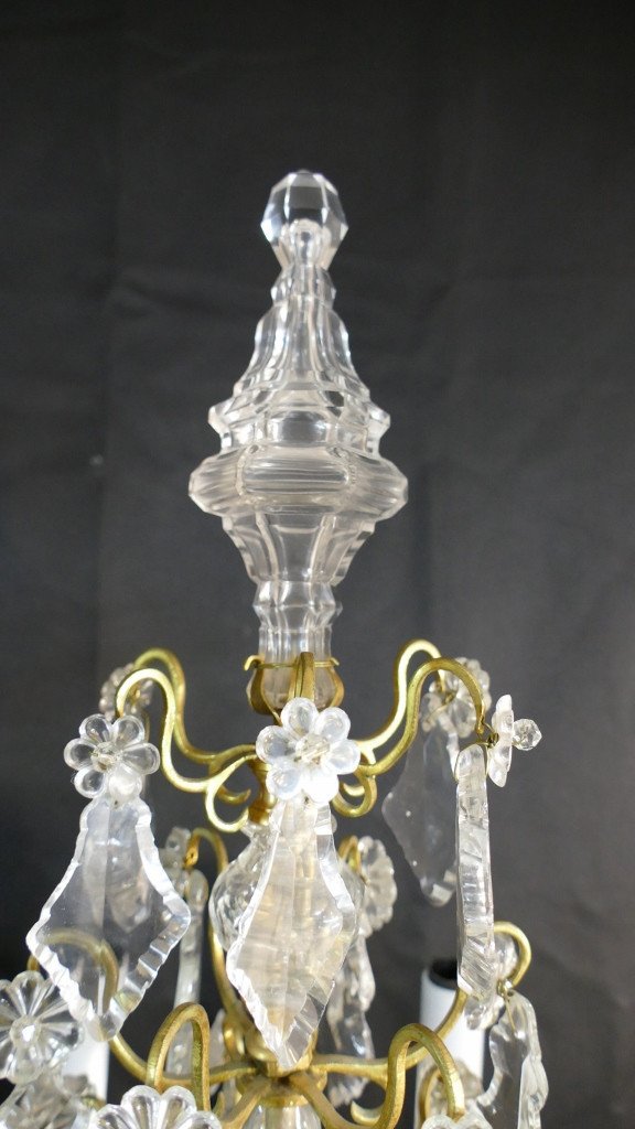 78 Cm, Paire De Grandes Lampes Girandoles Style Régence En Bronze Doré Et Cristal, XIX ème-photo-8