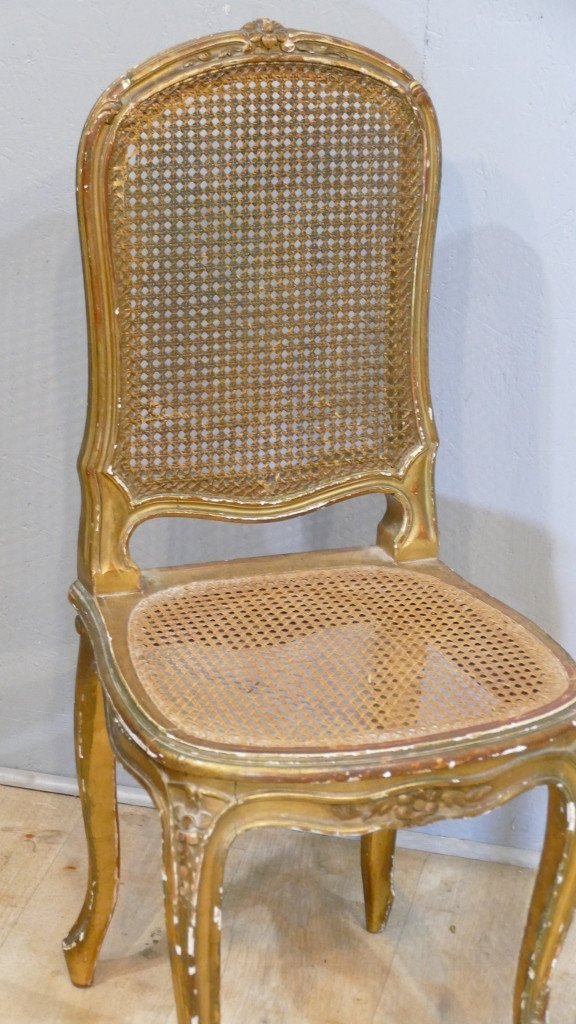 Chaise De Chambre Ou De Salon En Bois Doré Style Louis XV,, époque XIX ème -photo-1