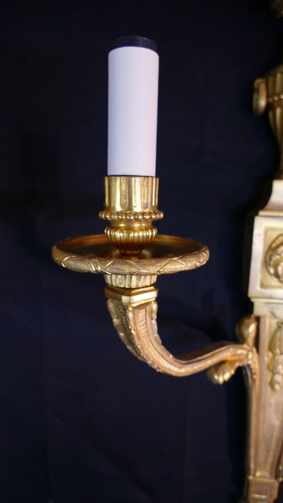 Pair Of Louis XVI Sconces In Gilt Bronze Napoleon III Period-photo-4