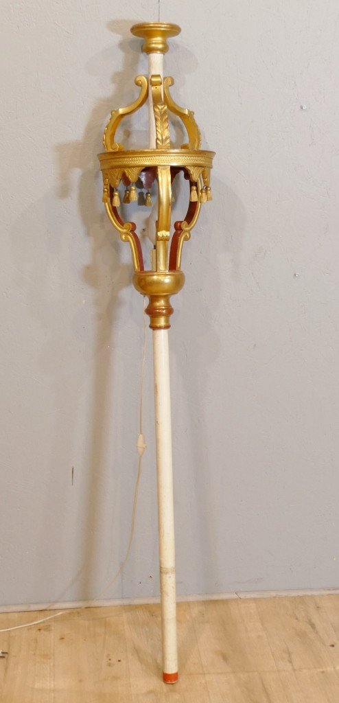 Lantern Processional Or Vestibule Lamp In Golden Wood XIXth Century-photo-2