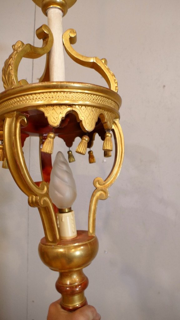 Lantern Processional Or Vestibule Lamp In Golden Wood XIXth Century-photo-4