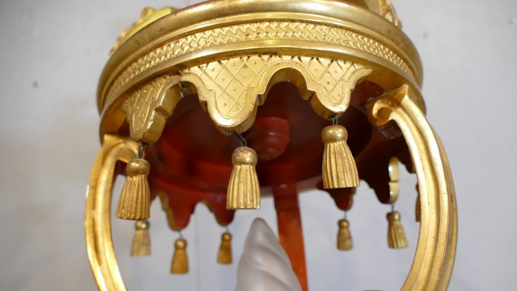 Lantern Processional Or Vestibule Lamp In Golden Wood XIXth Century-photo-2