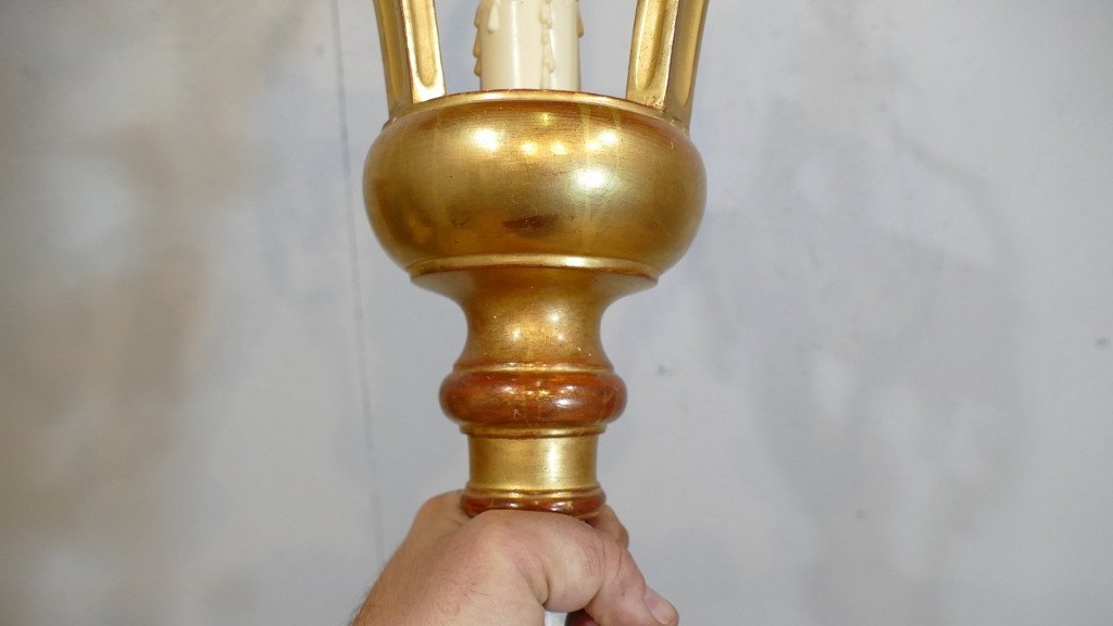 Lantern Processional Or Vestibule Lamp In Golden Wood XIXth Century-photo-3